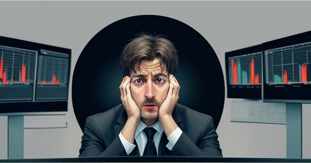 一位焦慮的交易者正觀看下跌的股票價格