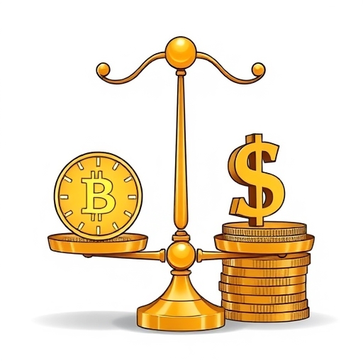 象徵經濟波動與穩定的黃金與美元幣幣平衡圖像