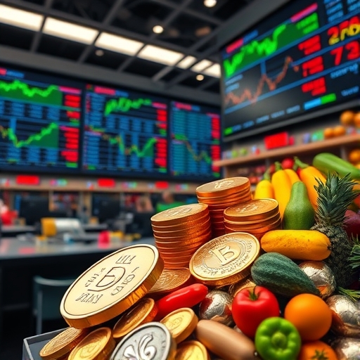 各種農產品和金屬在市場上的色彩豐富圖形。