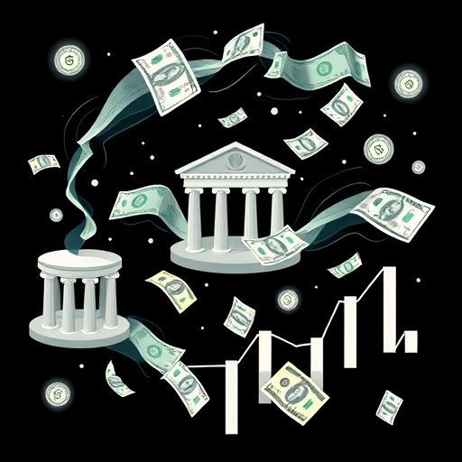 動態插圖顯示銀行與企業之間的資金流動
