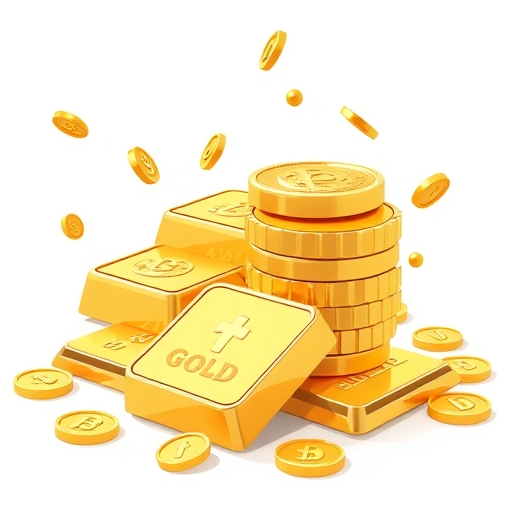 黃金硬幣與金條的插圖