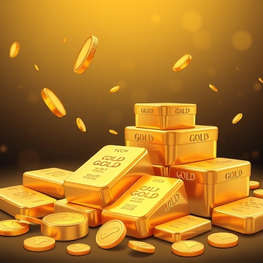 黃金硬幣與金條的插圖