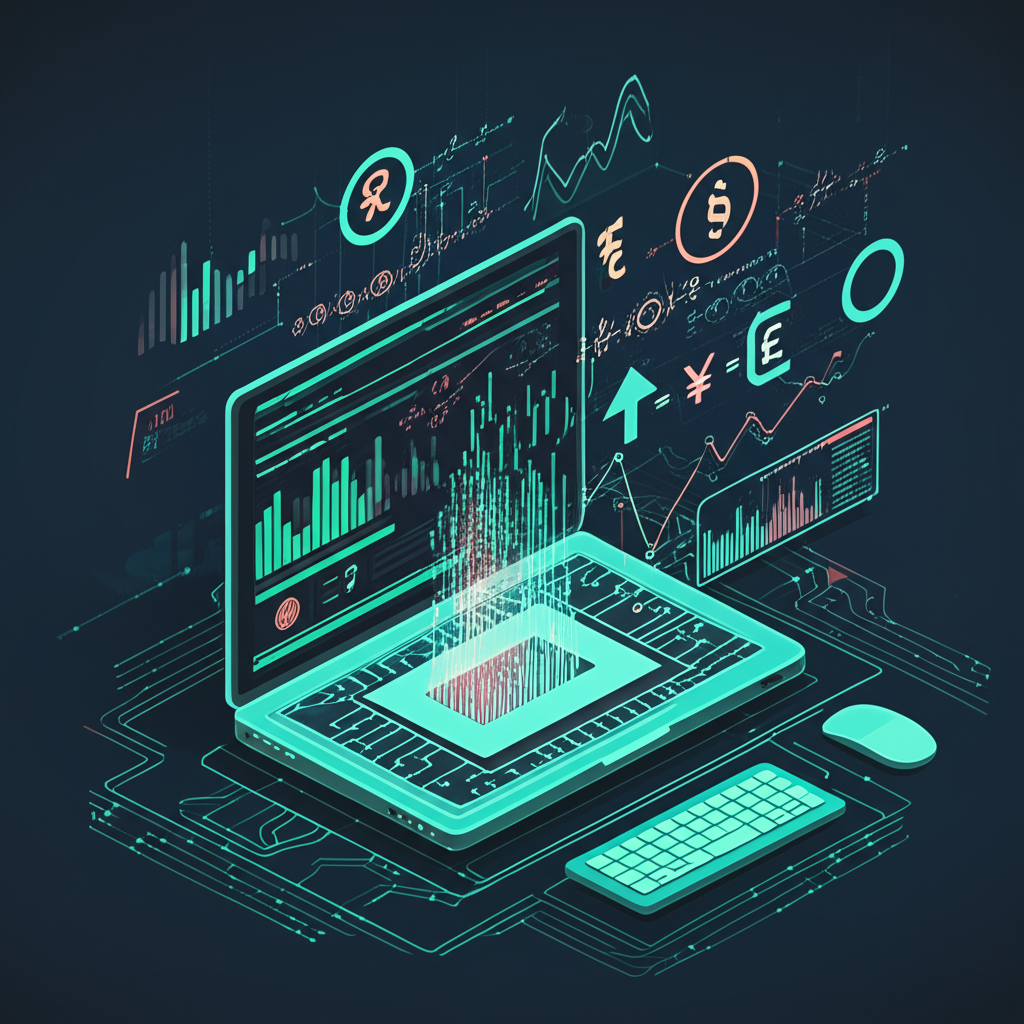 illustration of a computer transforming trading strategies into mathematical models using big data statistics machine learning to find profit opportunities across financial markets
