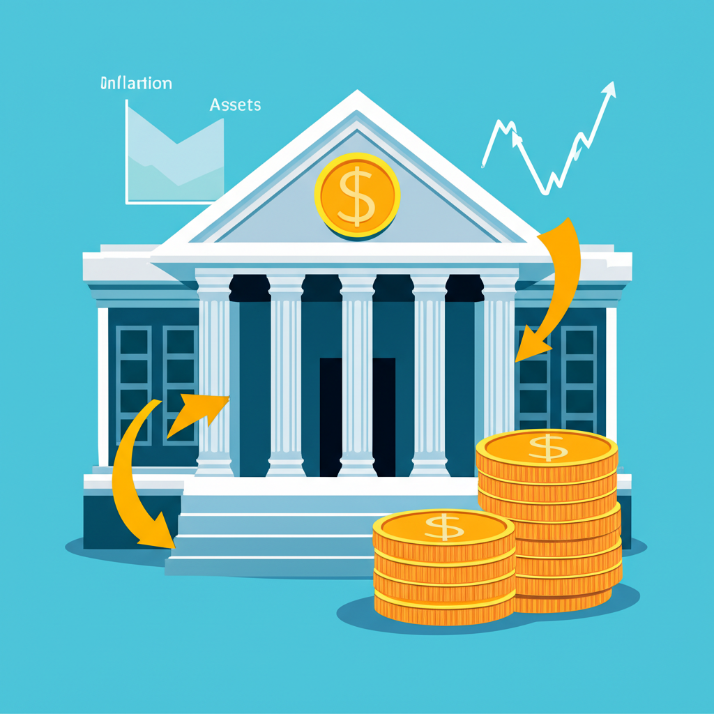 Central bank reducing its balance sheet to decrease money supply and control inflation illustration