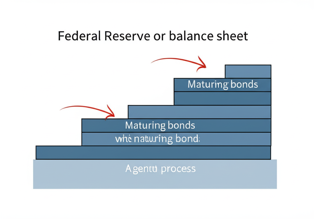 Illustration showing ripple effects of quantitative tightening on global economy stock market bond market and housing market