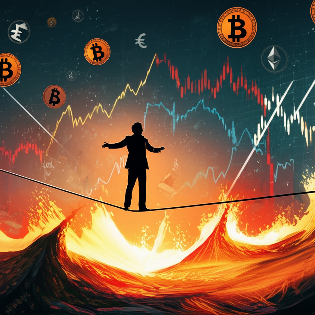 合約槓桿交易如走鋼索般平衡高風險與高回報的示意圖