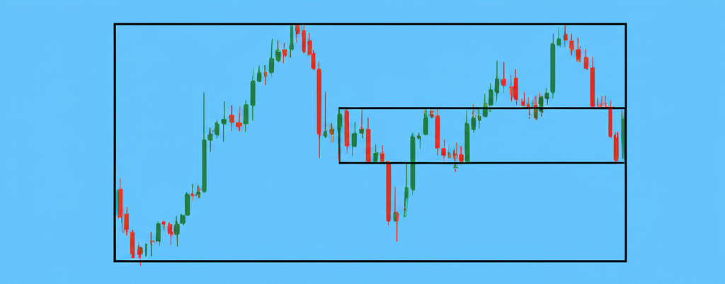 金融資產價格在箱型通道內移動的橫盤交易圖示