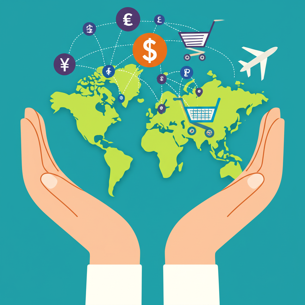 外匯影響日常生活插圖,包括全球連接、旅行、網購和投資決策