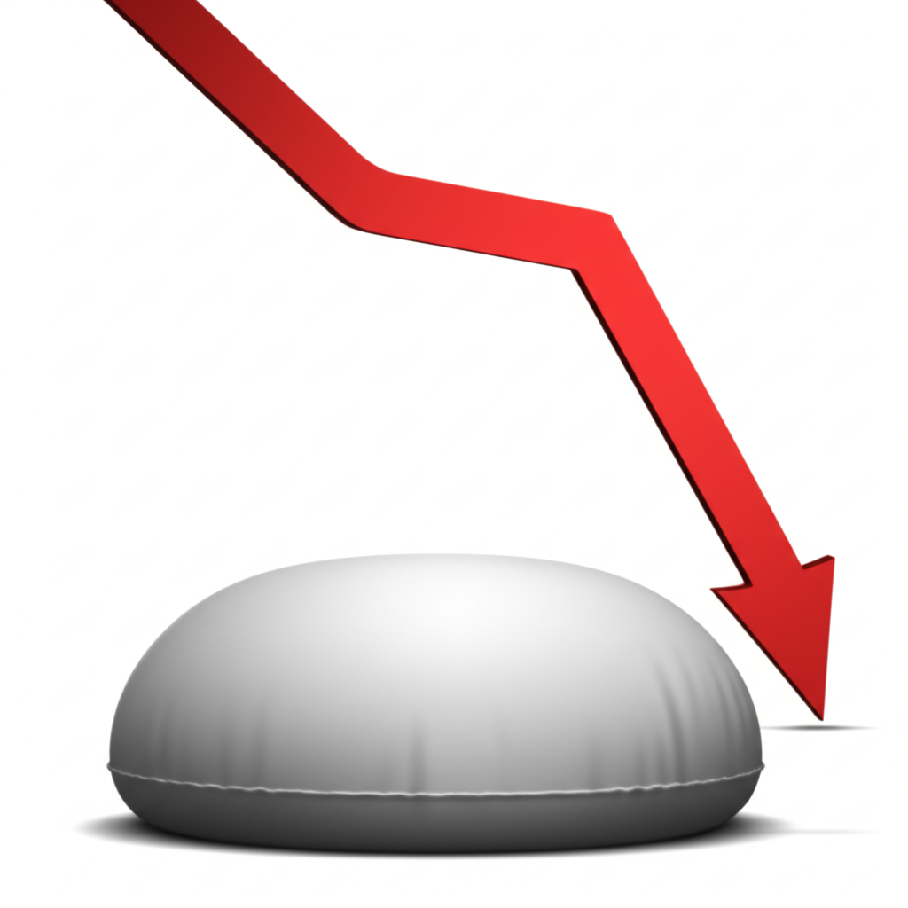 股票市場圖表急劇下跌,被大型氣囊緩衝的金融安全概念圖