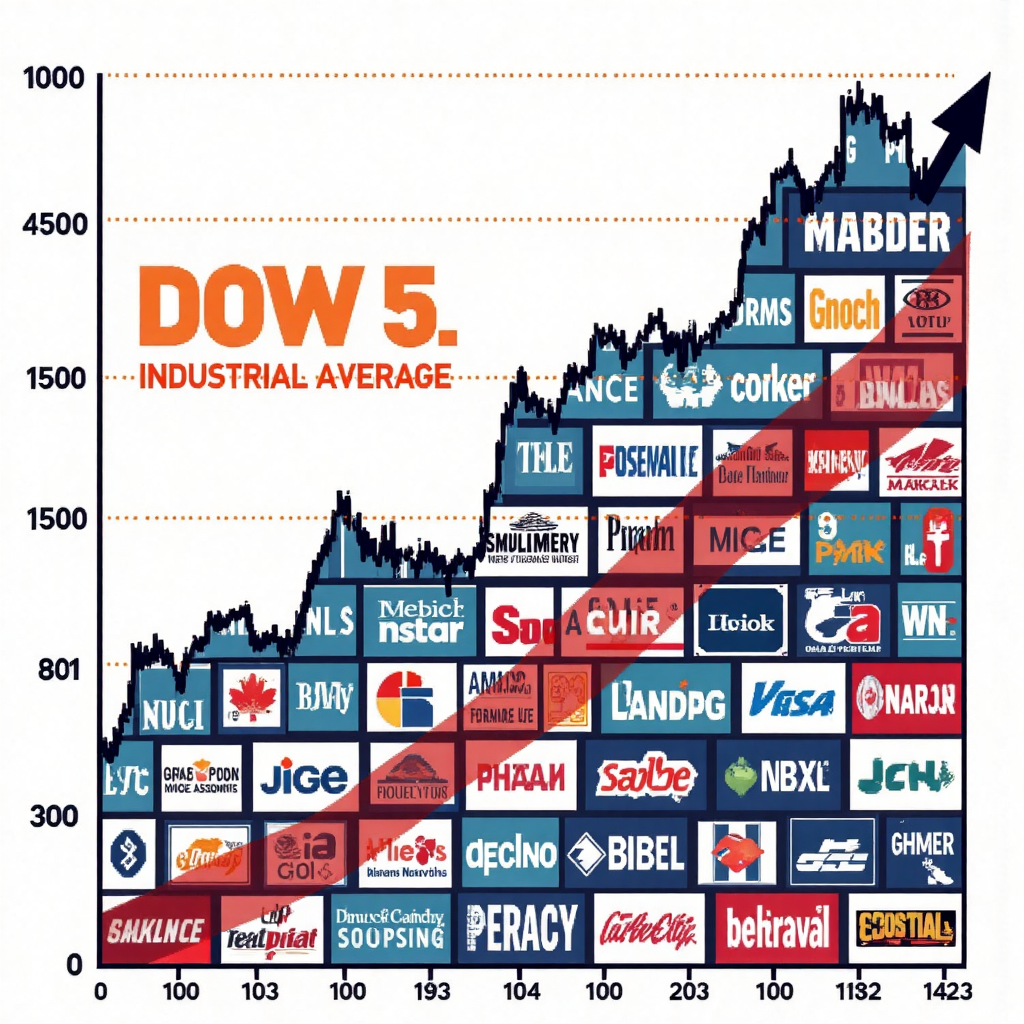 道瓊工業指數股票市場圖與公司標誌整合圖像