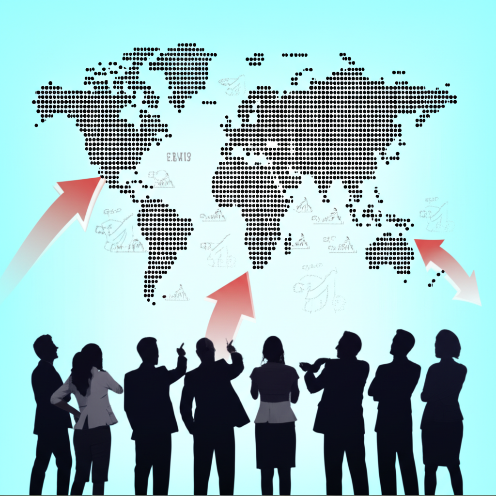 不同大陸投資者觀看全球股市圖表的插圖