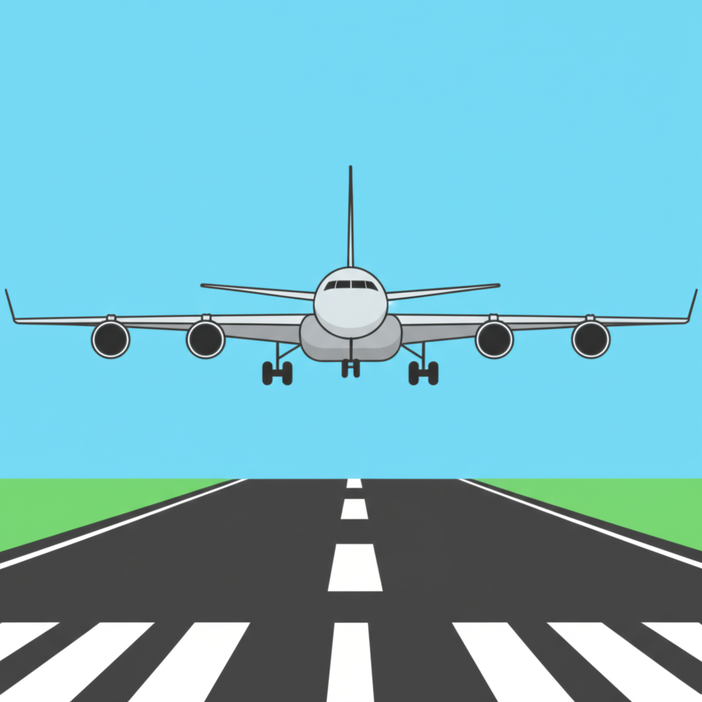 飛機平穩安全著陸跑道的插圖，象徵經濟調整與穩定