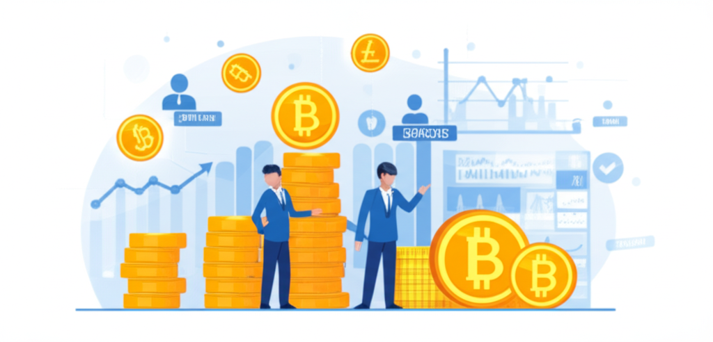 金融世界動態插圖，展示股票、債券與數位圖表，專業人士引導投資機會與成長