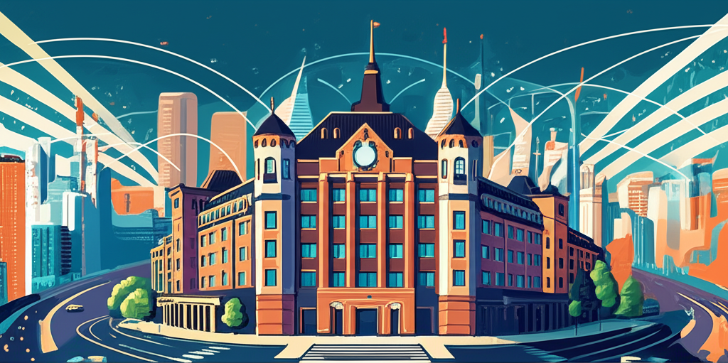 東京證交所作為全球金融樞紐的動感插圖，展現資金流動與國際連結