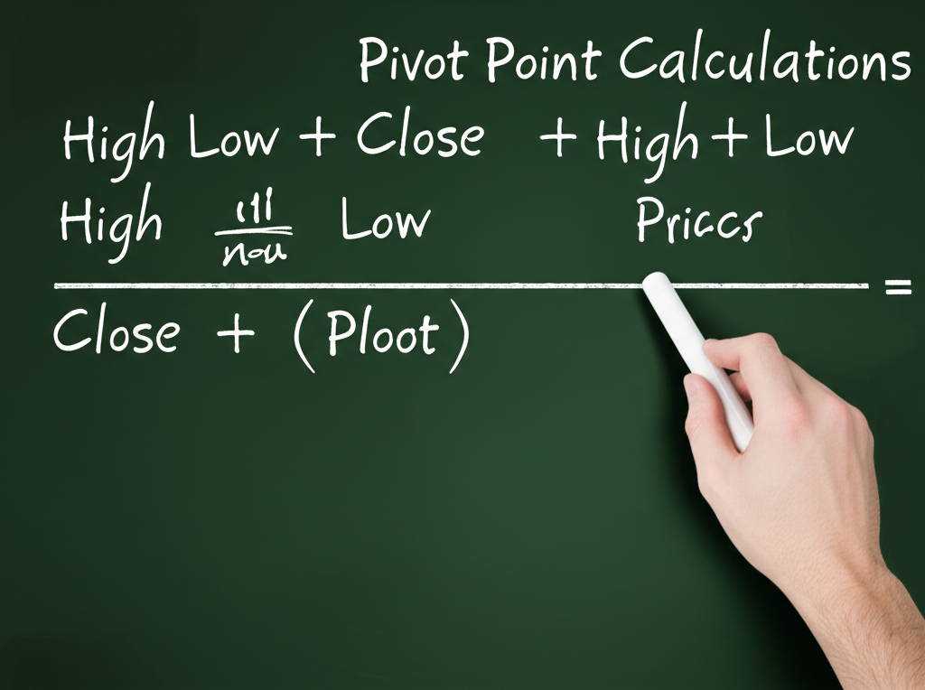 黑板上書寫 Pivot Point 計算公式與價格資料