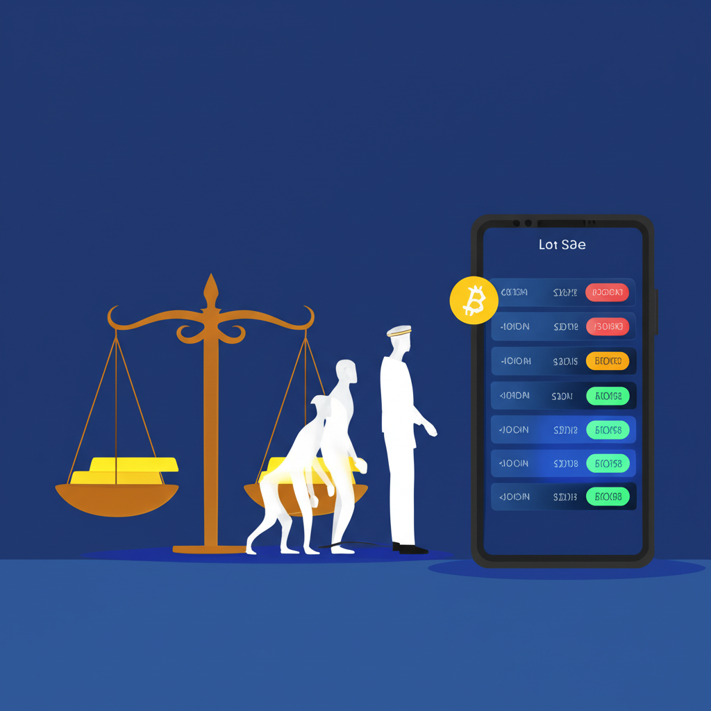 An illustration depicting the evolution of lot size from ancient gold trading scales to modern digital currency interfaces symbolizing standardized transaction units