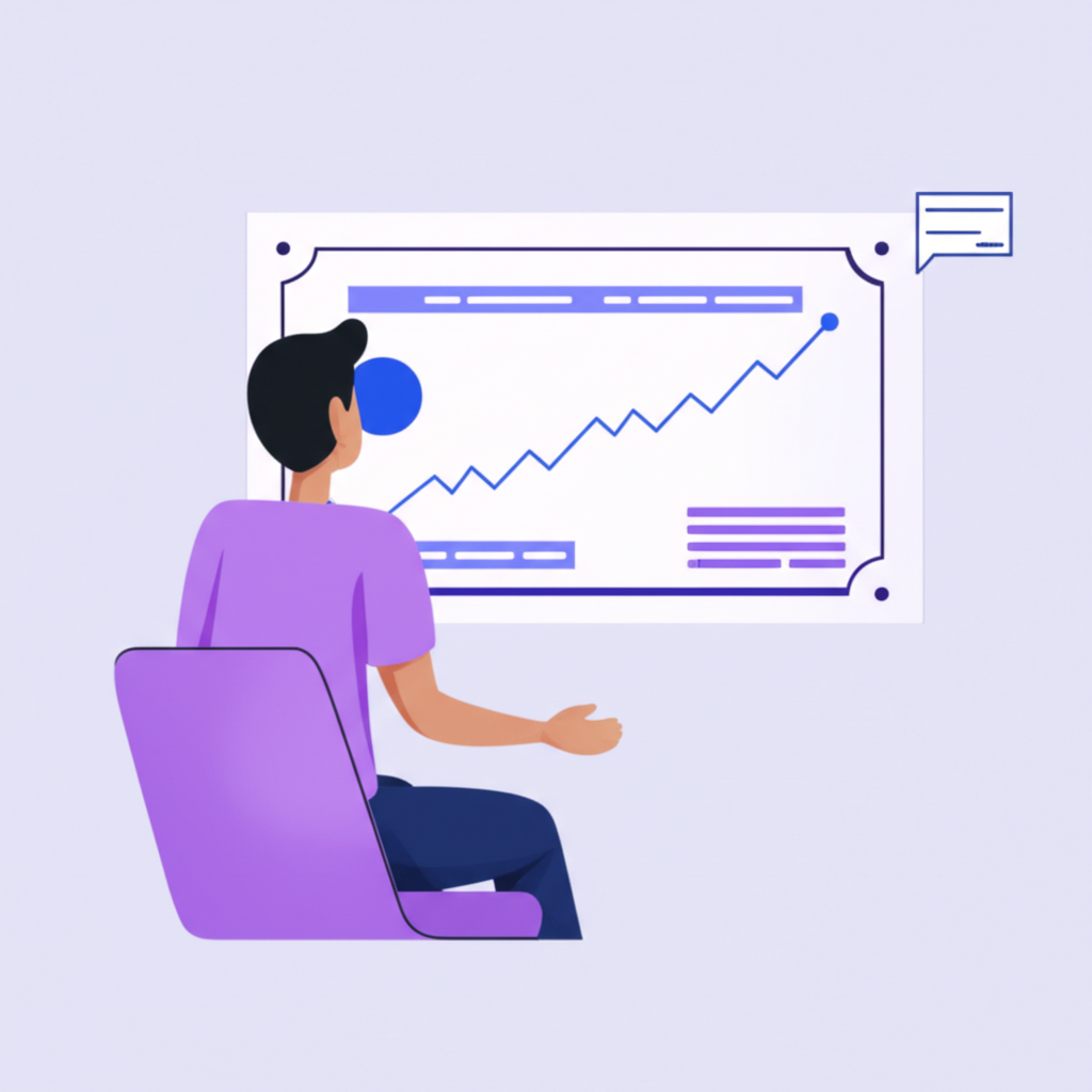 觀看聯準會新聞報導的人，旁邊是價格波動的債券證書插圖