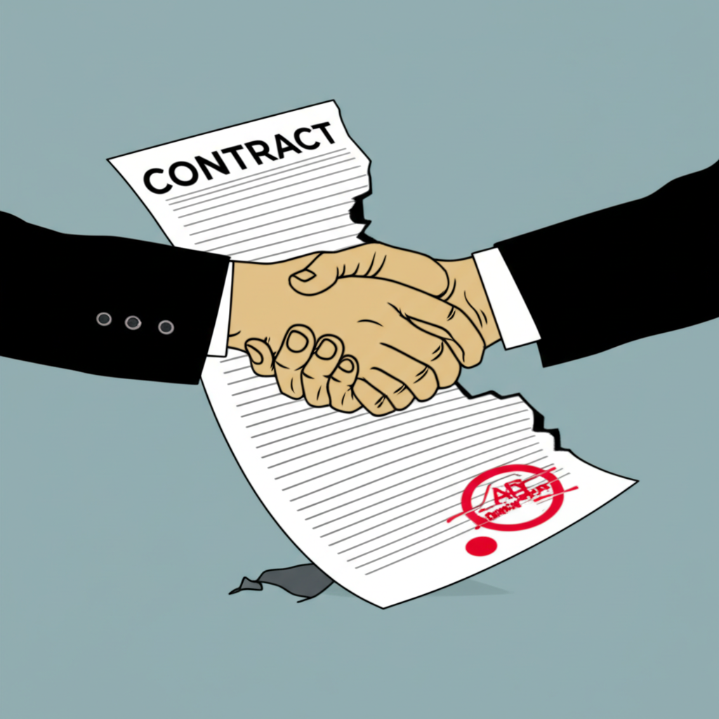 貸款人與借款人握手但合約破裂象徵信用風險與潛在財務損失