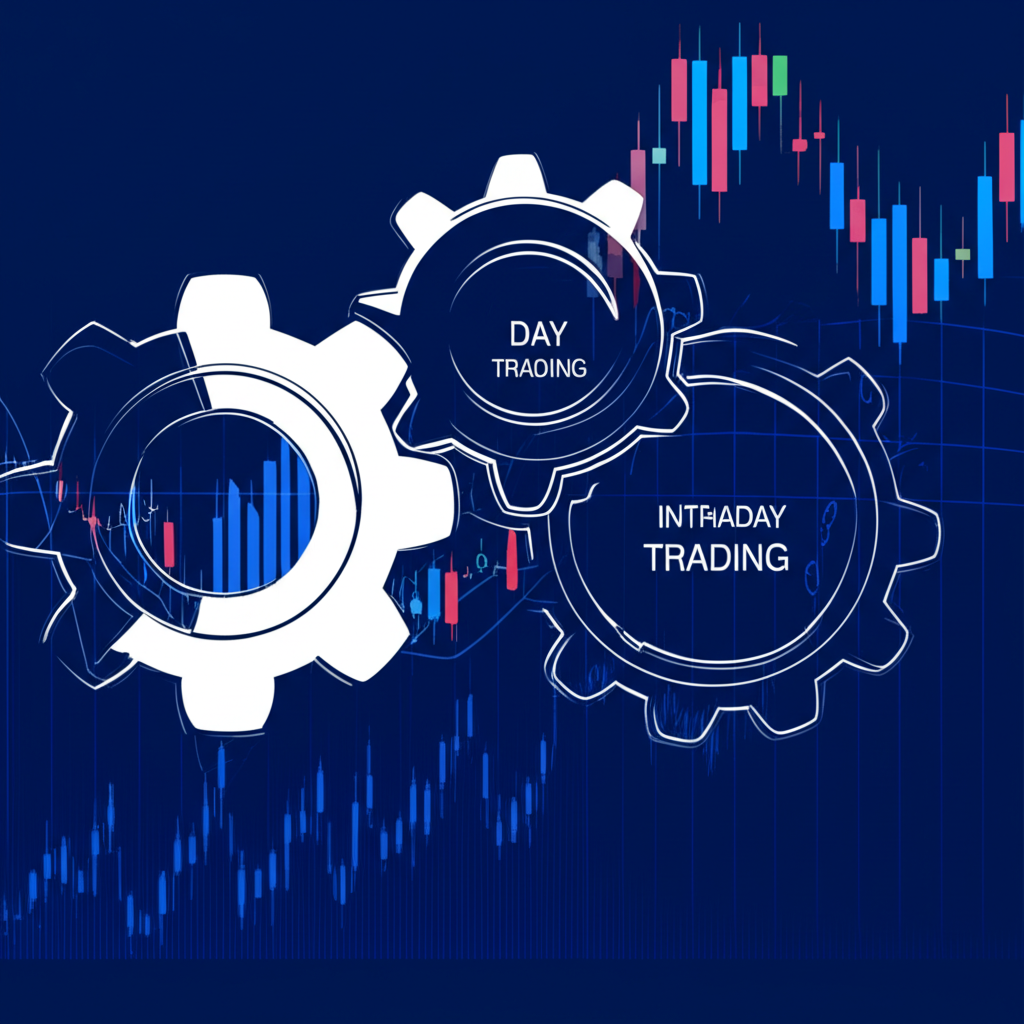 兩個重疊齒輪象徵日內交易與當沖策略,在動態市場中捕捉短期價格波動的插圖