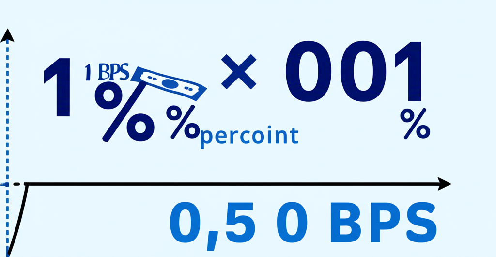基點轉換為0.01%的視覺示意圖,避免0.5%與50基點混淆的金融溝通插圖