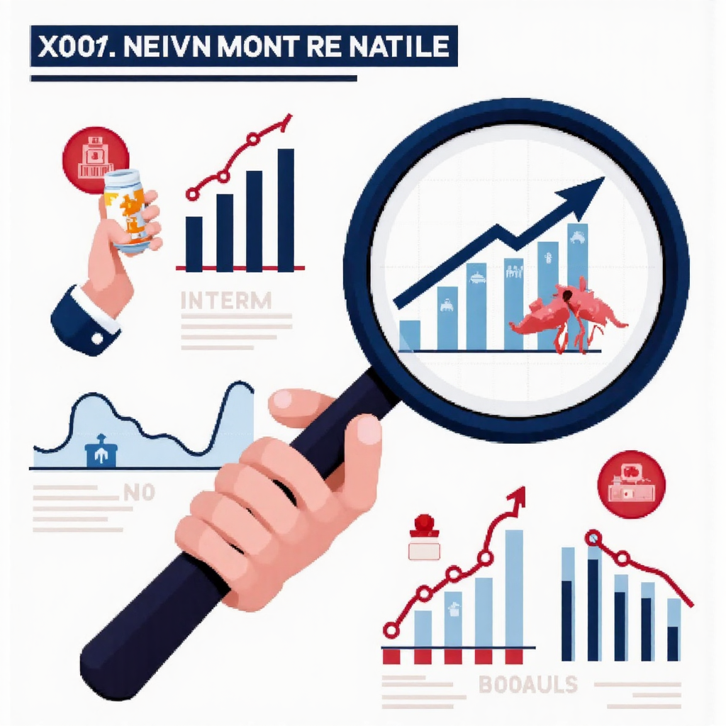 放大鏡檢視經濟指標如GDP圖表和利率圖形的風格化資訊圖，帶有活潑現代設計的像素藝術