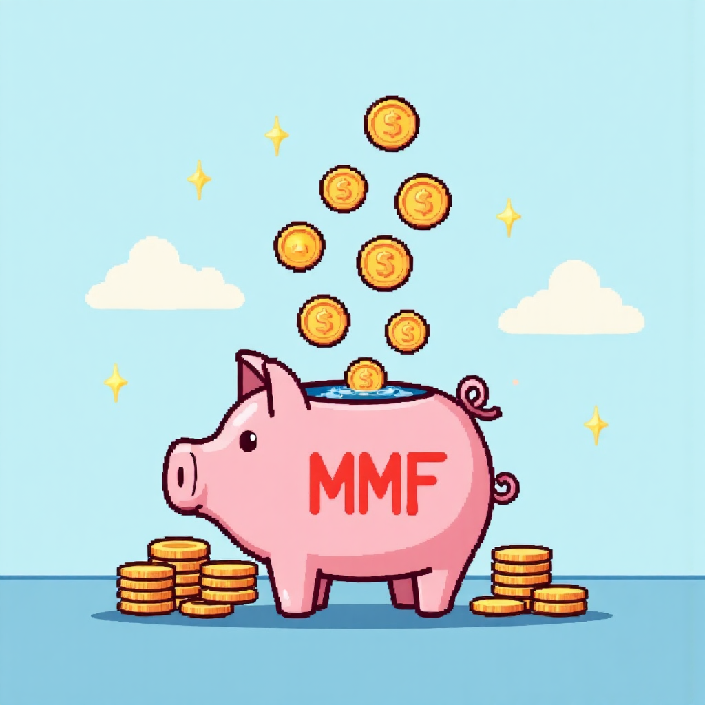貨幣市場基金 MMF 的像素藝術插圖,象徵安全且流動的儲蓄方式
