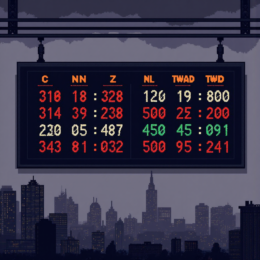 貨幣兌換匯率顯示器呈現人民幣與新台幣之間的波動率，背景融入全球貿易與金融市場元素