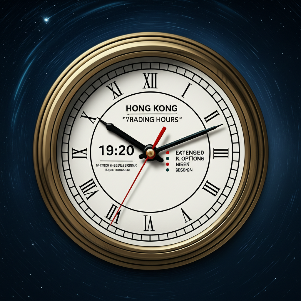 全球時鐘插圖顯示不同時區,聚焦香港展現期貨與期權的延長交易時間,包括星空下的夜盤階段