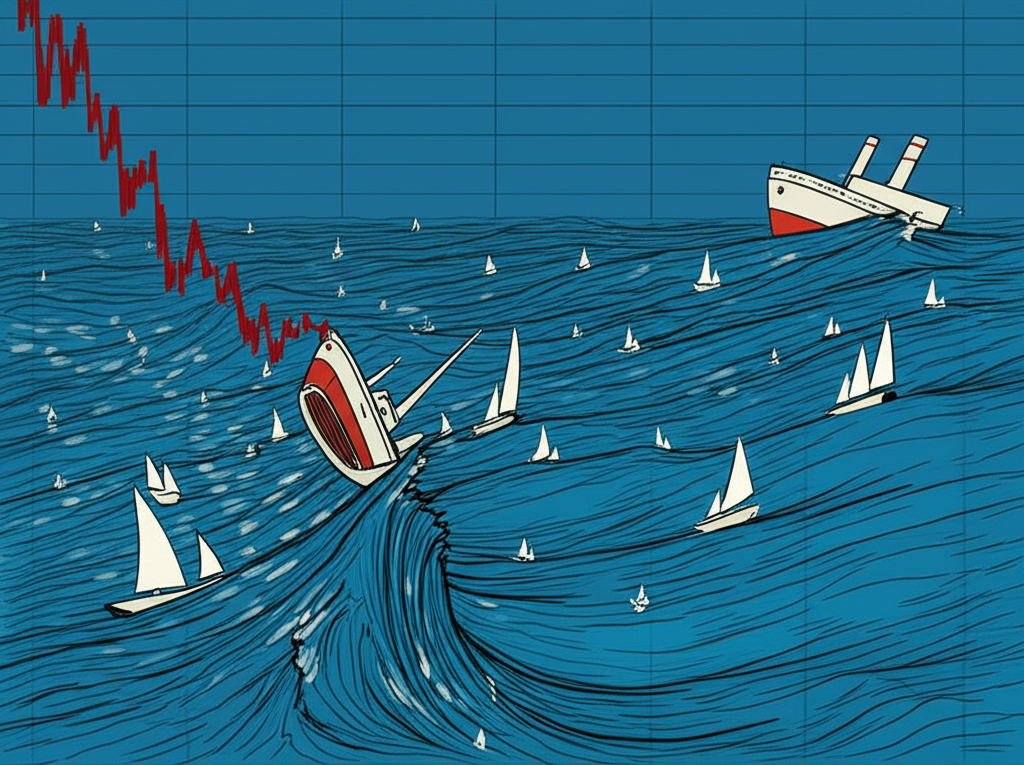 股市投資海洋中死亡交叉訊號的示意圖,象徵市場趨勢轉向熊市的警示