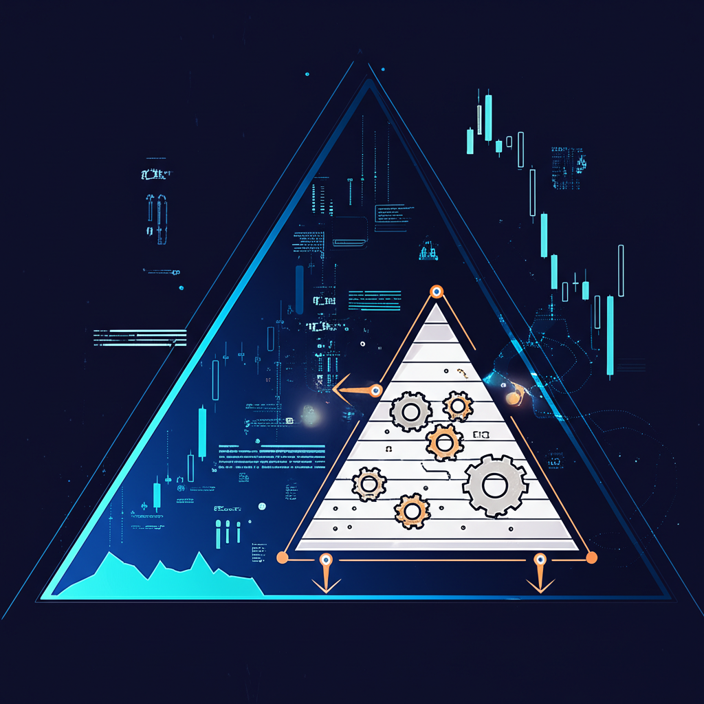 股票市場的雙金字塔結構插圖,象徵投資策略與市場數據的整合與洞察