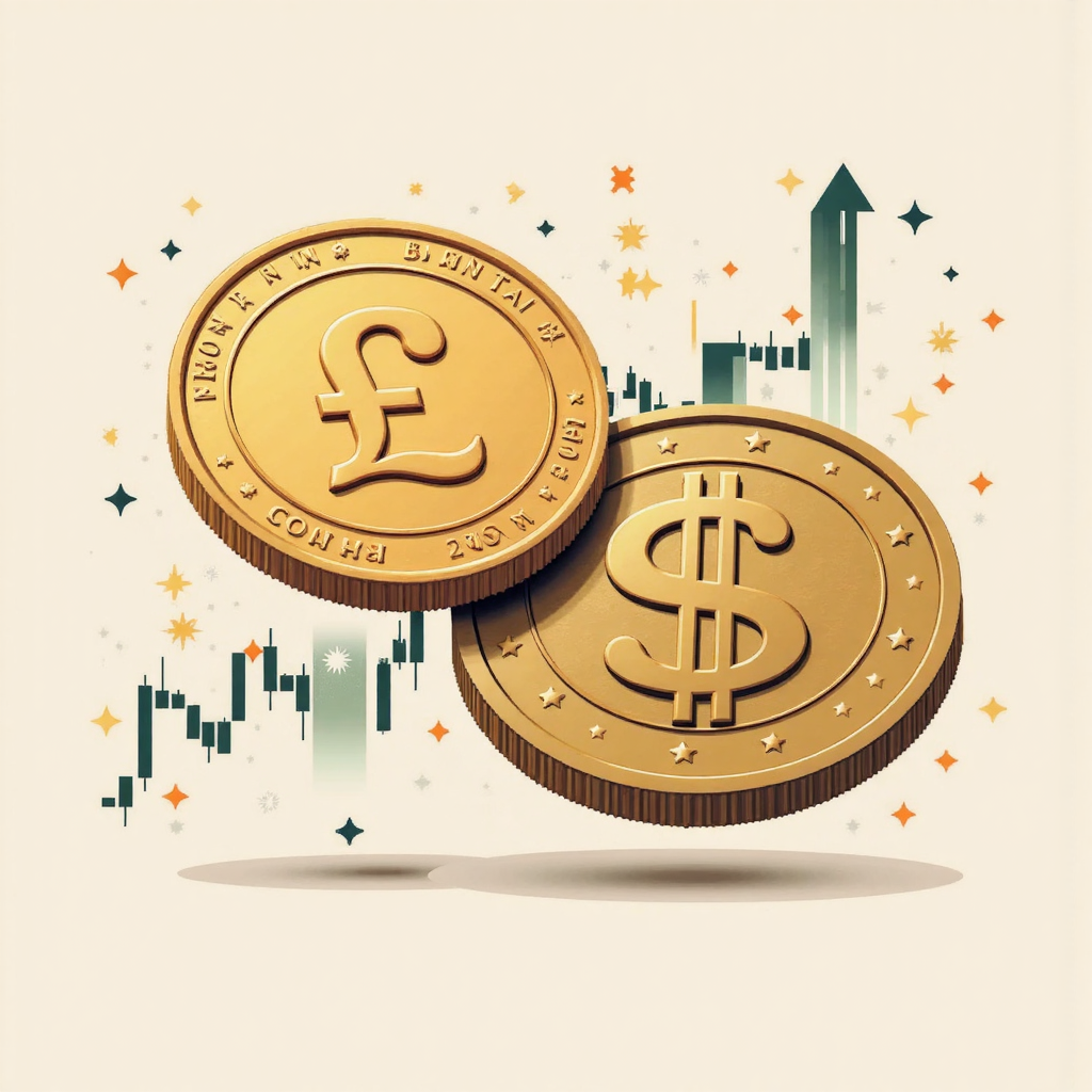 英鎊與台幣兌換動態的像素藝術插圖，展示貨幣圖表背景