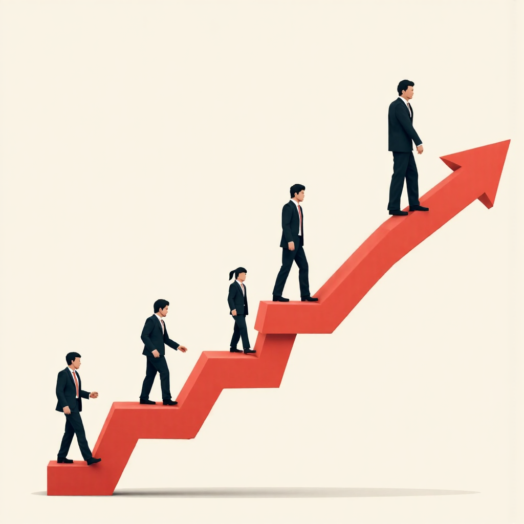 股市抽象像素藝術，箭頭指向下跌方向，交易人物從高價點走向低價點，象徵賣高買低獲利概念