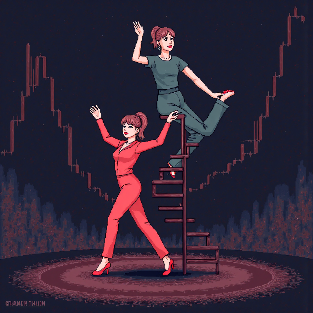 債券價格與利率的反向舞蹈示意圖，像兩位舞者在金融市場中互動