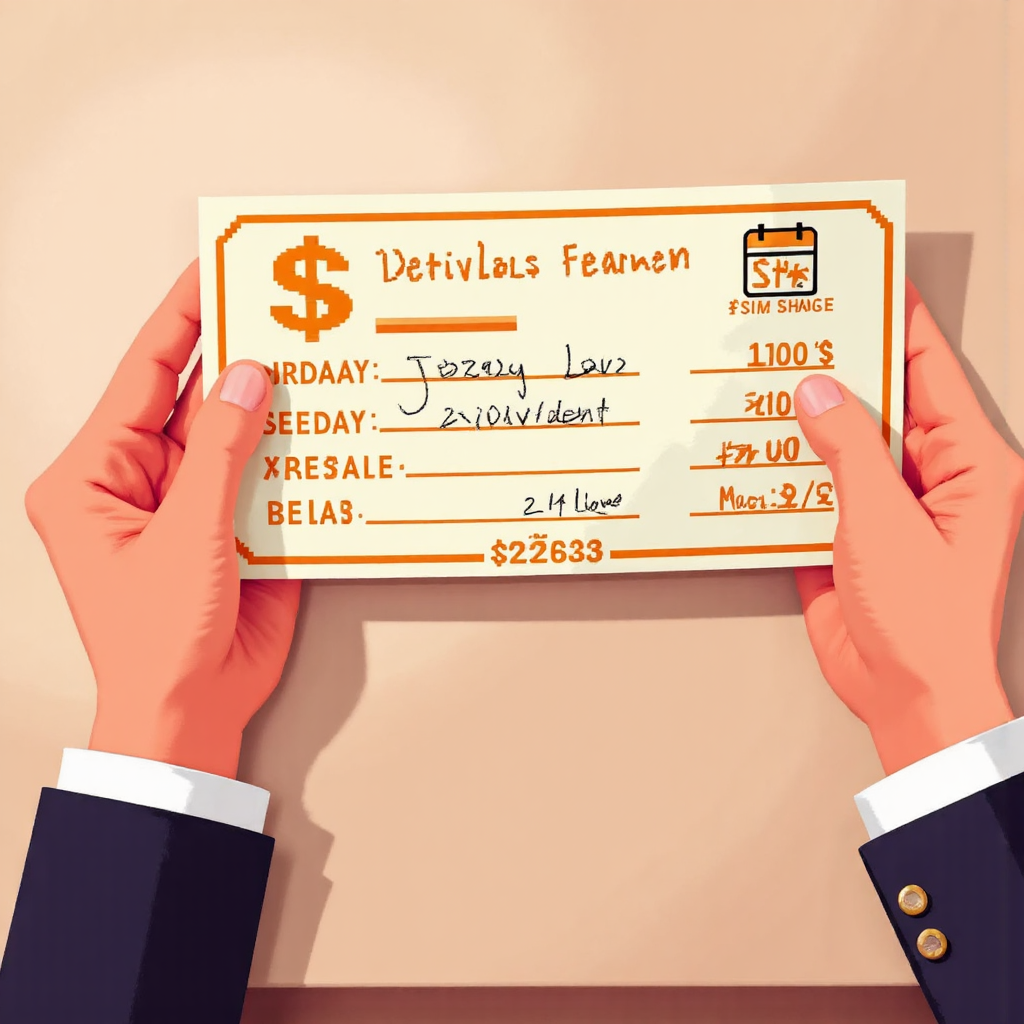 手持股票證書與股息支票符號及重要日期如除息日和過戶日的日曆像素藝術插圖