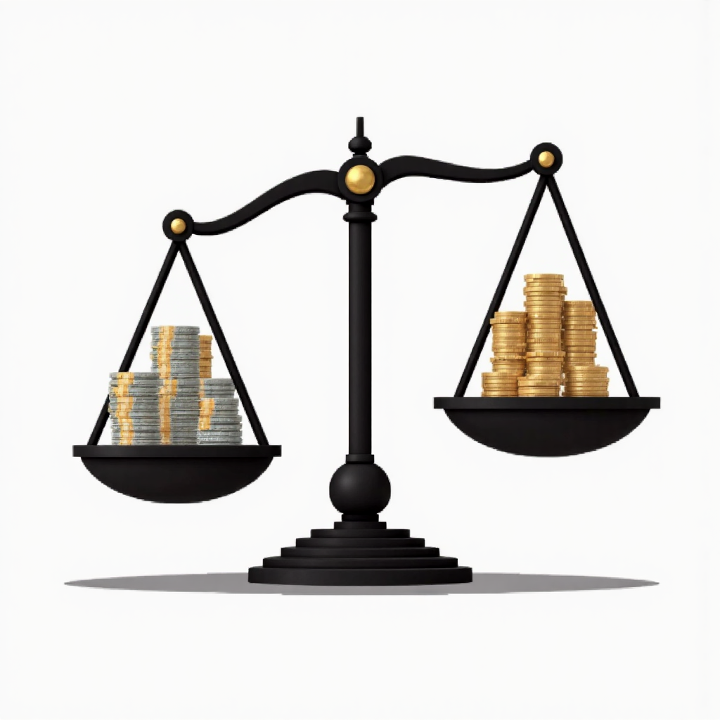 平衡秤顯示銀行資產與資本緩衝確保財務均衡