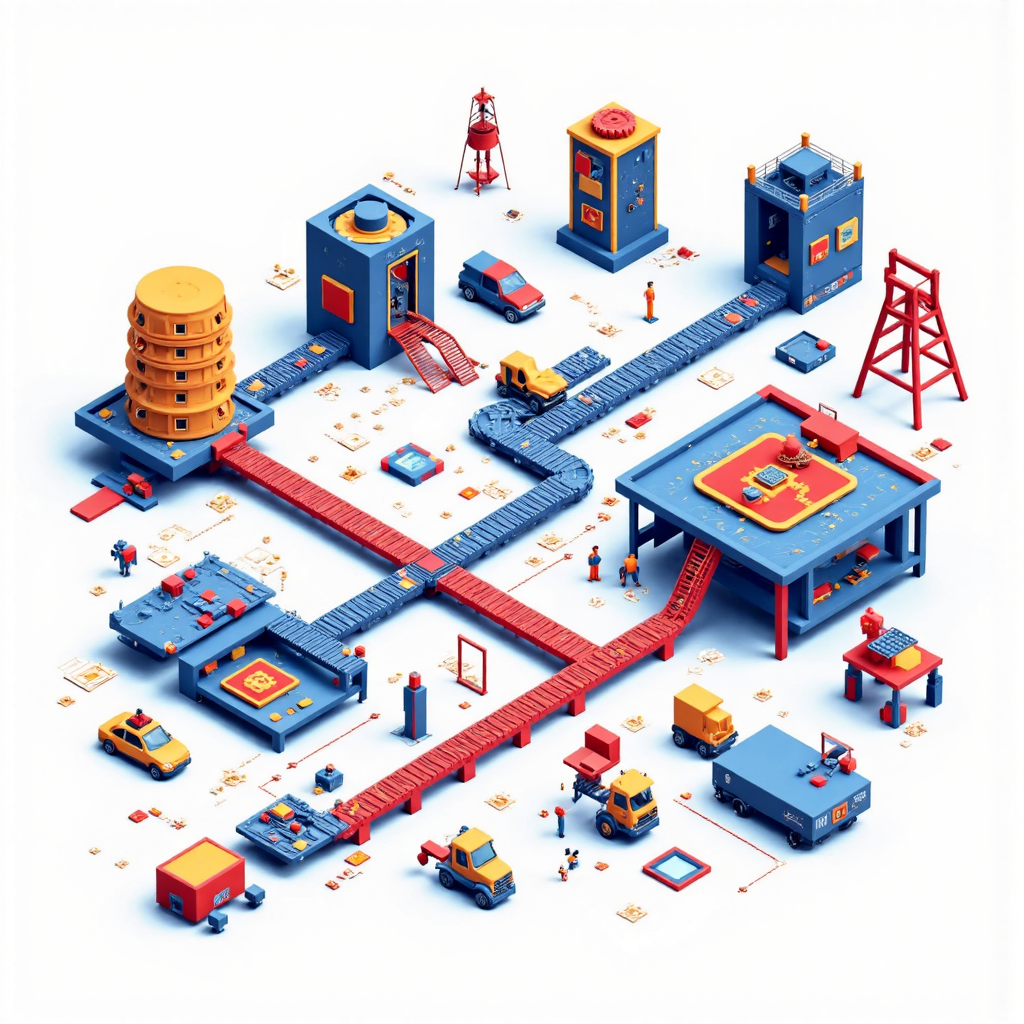 AI供應鏈圖示連鎖，從晶片設計到伺服器組裝，融入NVIDIA標誌與台灣元素