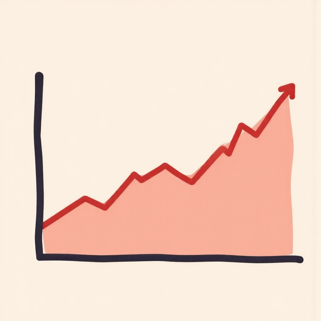 通貨膨脹趨勢向下圖表,帶有經濟不確定性微升峰值,柔和粉彩調性
