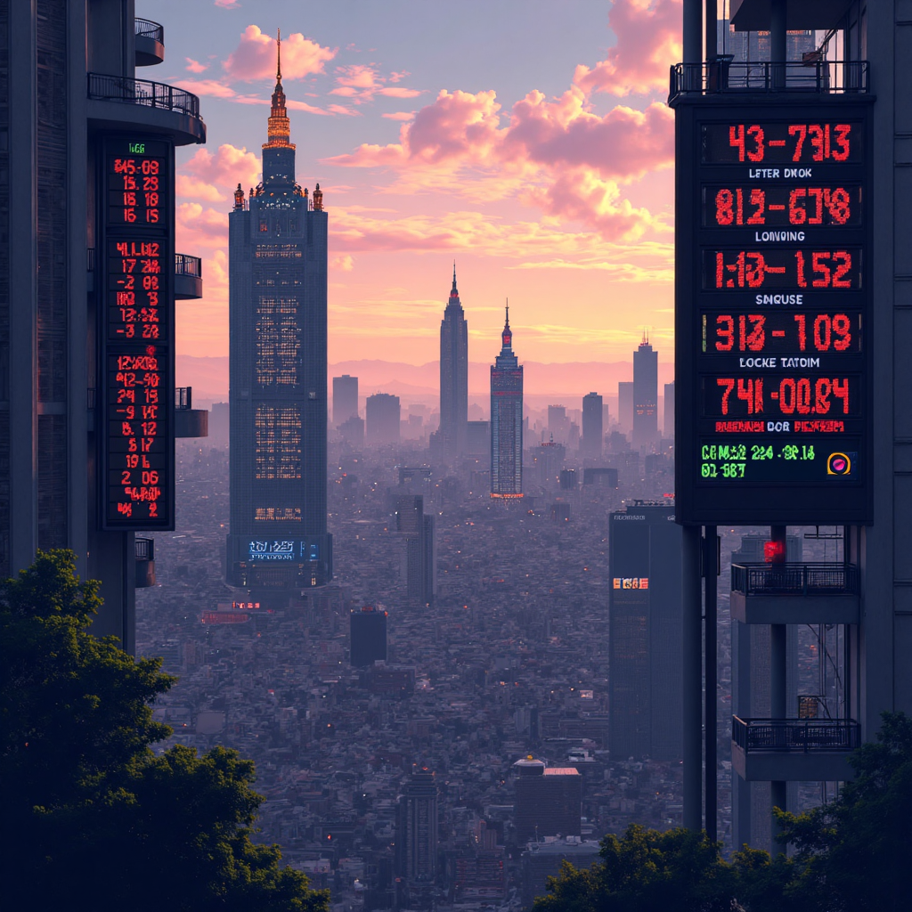 美股盤前交易像素藝術插圖，顯示早間股市動態與台北日出背景