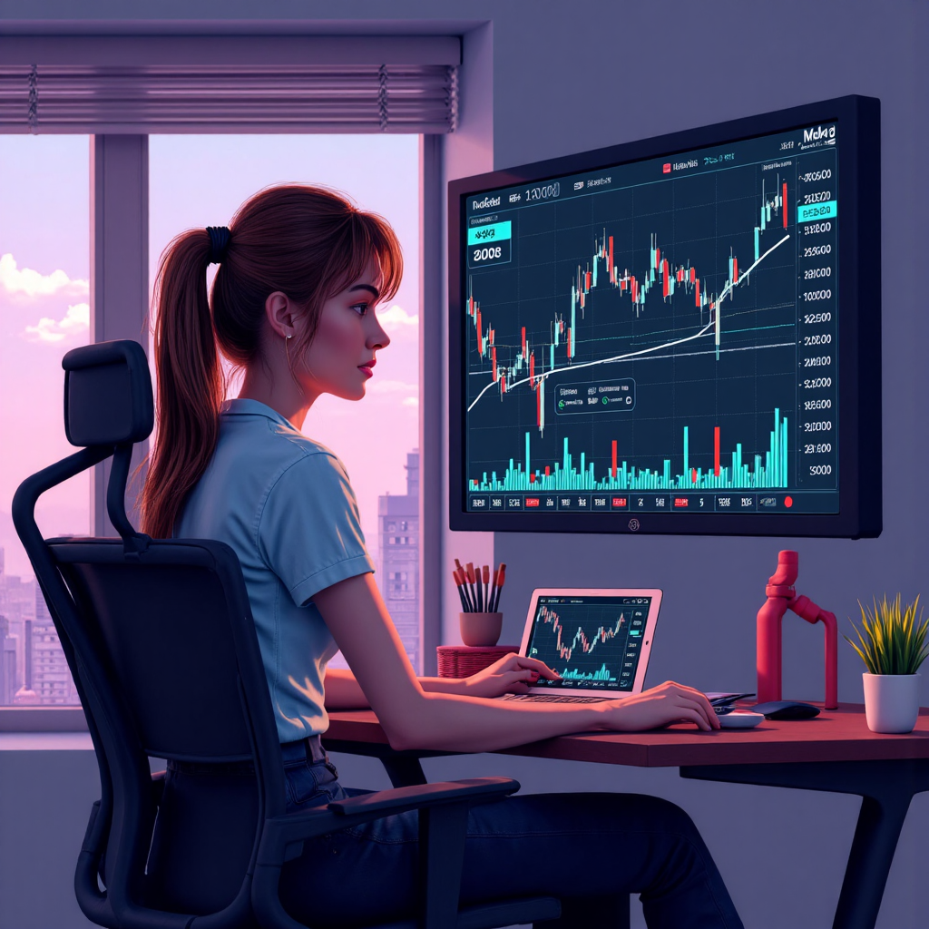 一位自信投資者觀察金融圖表,展現可控風險的現代風格