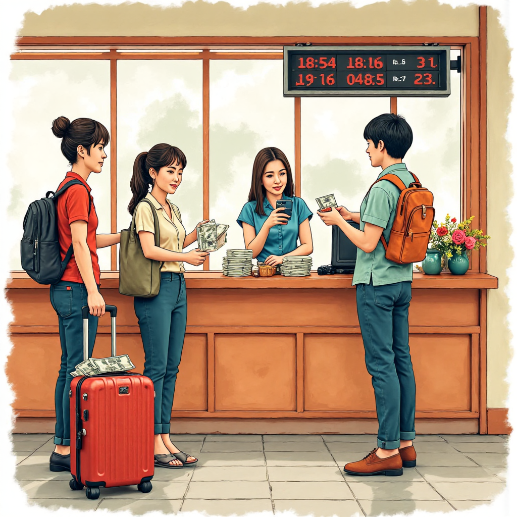 台灣旅客換匯像素藝術插圖,顯示匯率波動與樂觀氛圍