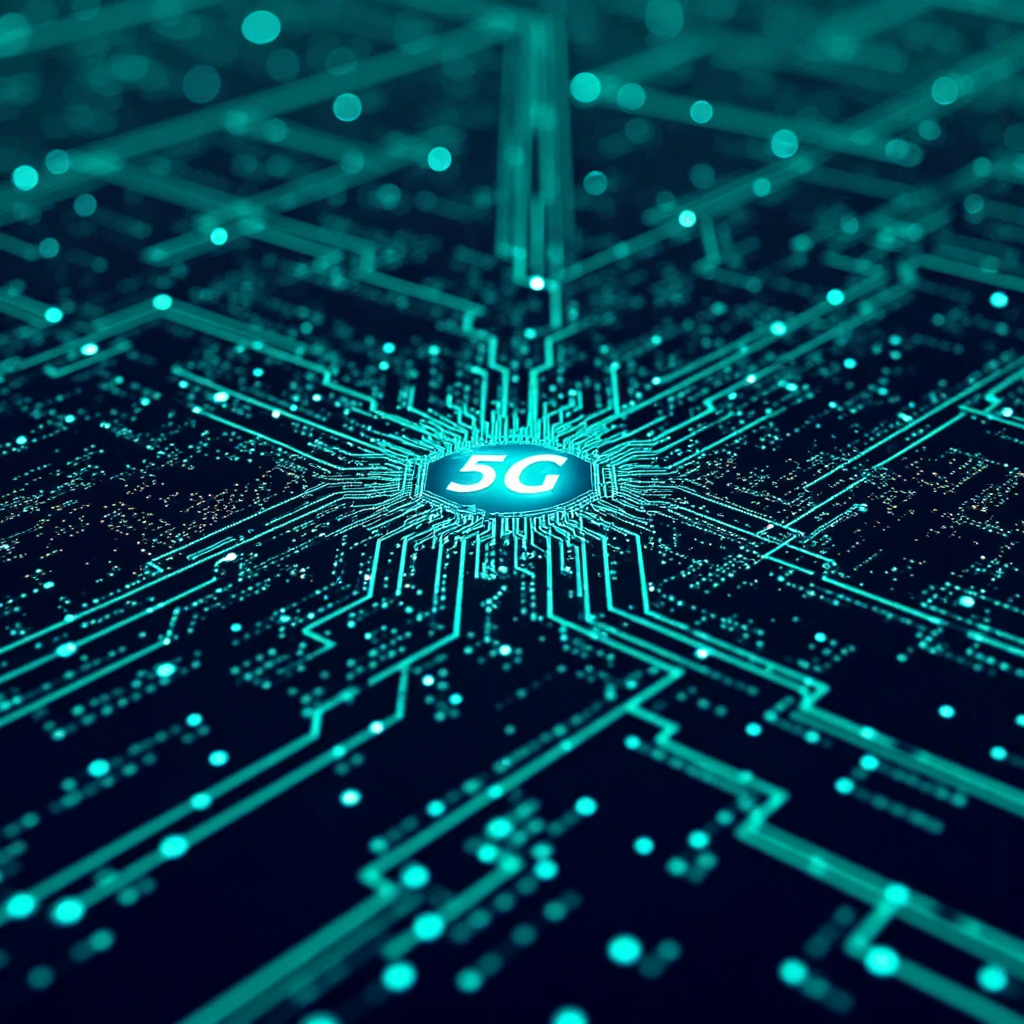 5G 和 AI 基礎設施的互聯數位電路像素藝術