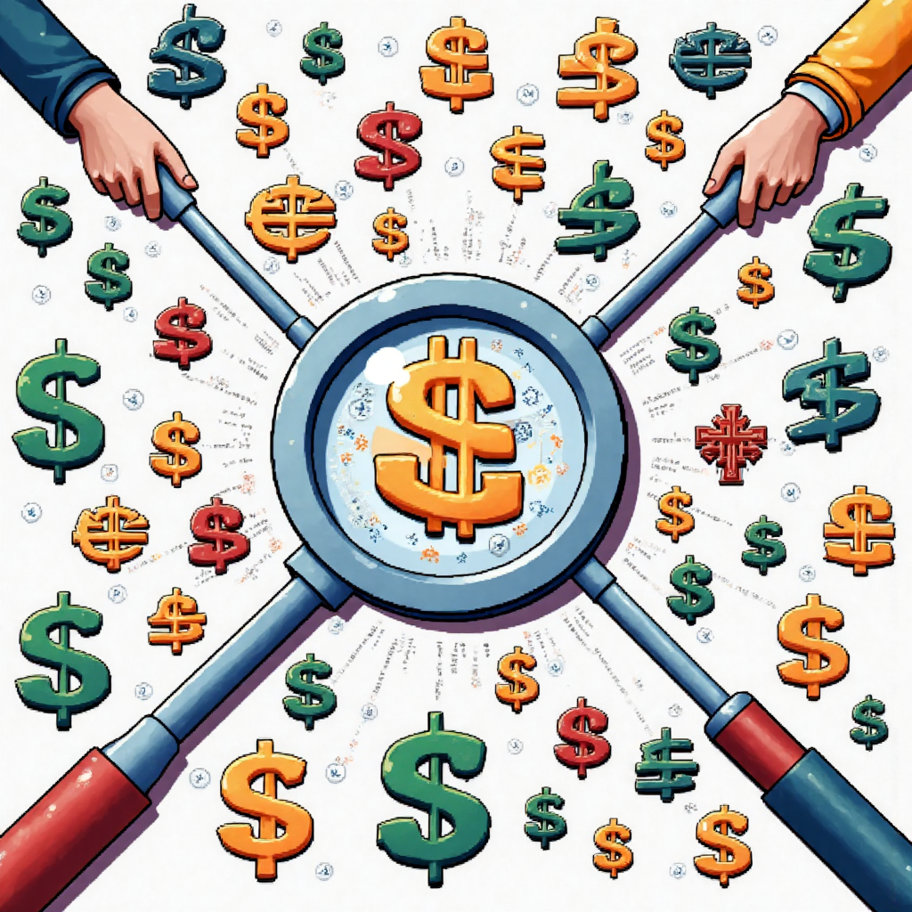 貨幣符號環繞中心點顯示市場波動與換匯率細節的像素藝術圖