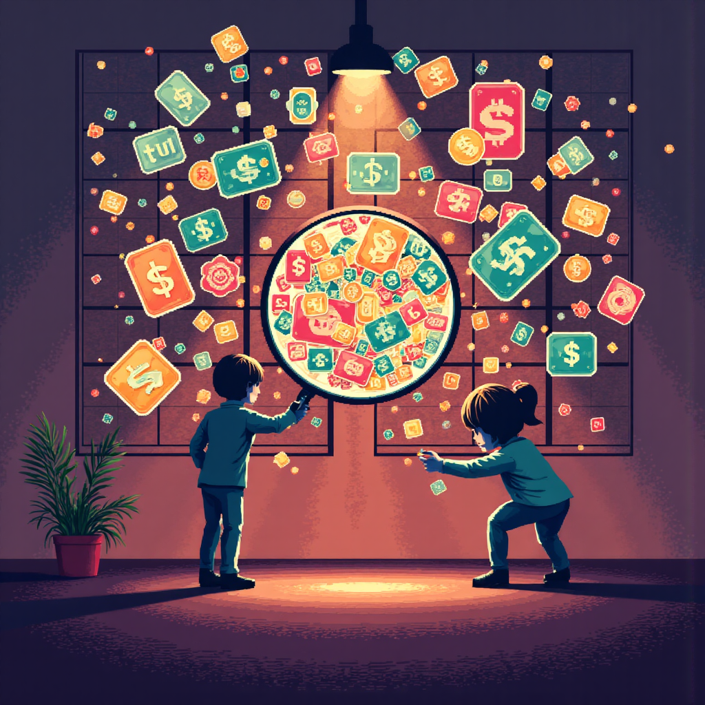 vibrant illustration of diverse currency symbols swirling around a magnifying glass symbolizing analysis in a warm gradient light