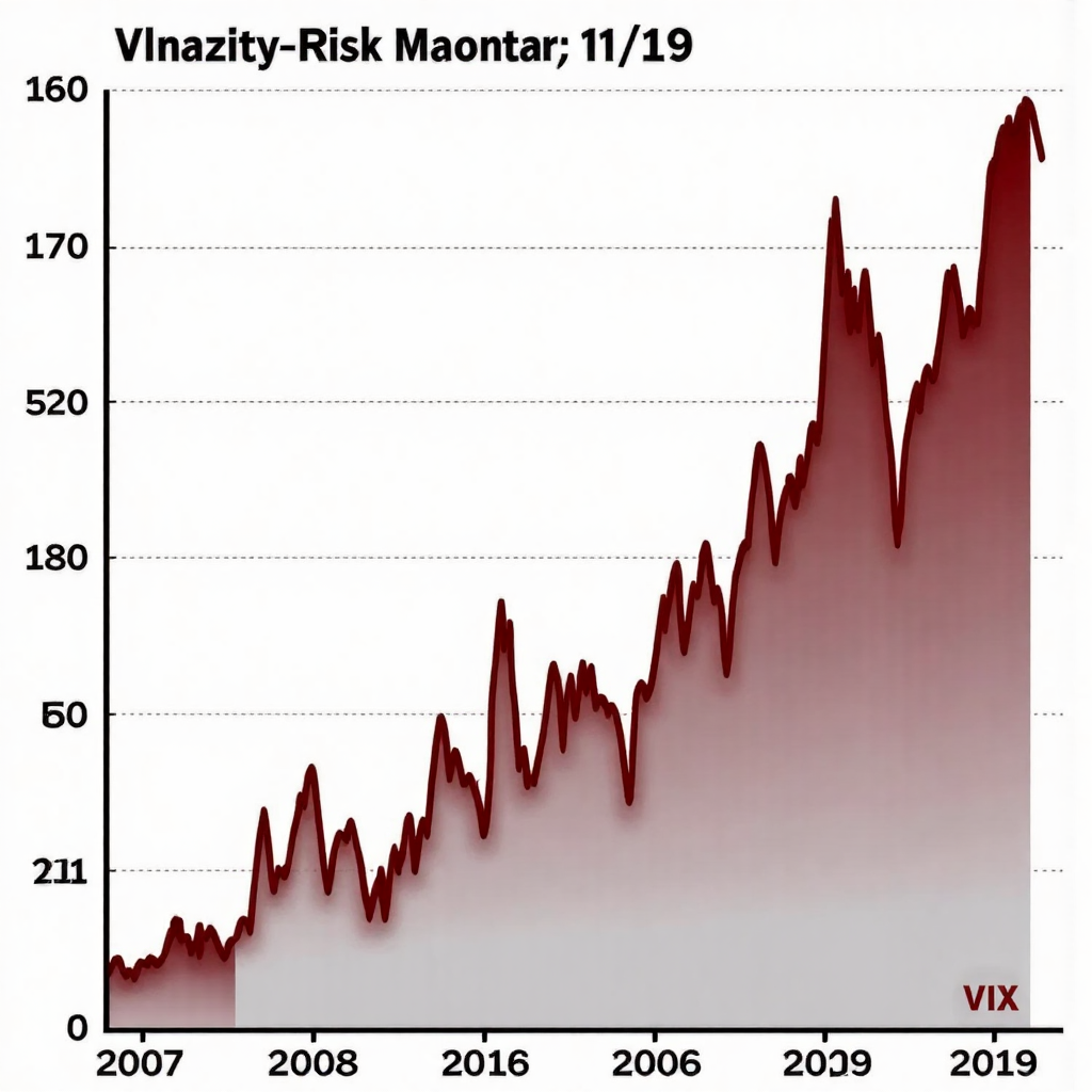 財務圖表顯示急劇上漲後的陡峭下降,代表 VIX 交易的高波動與風險