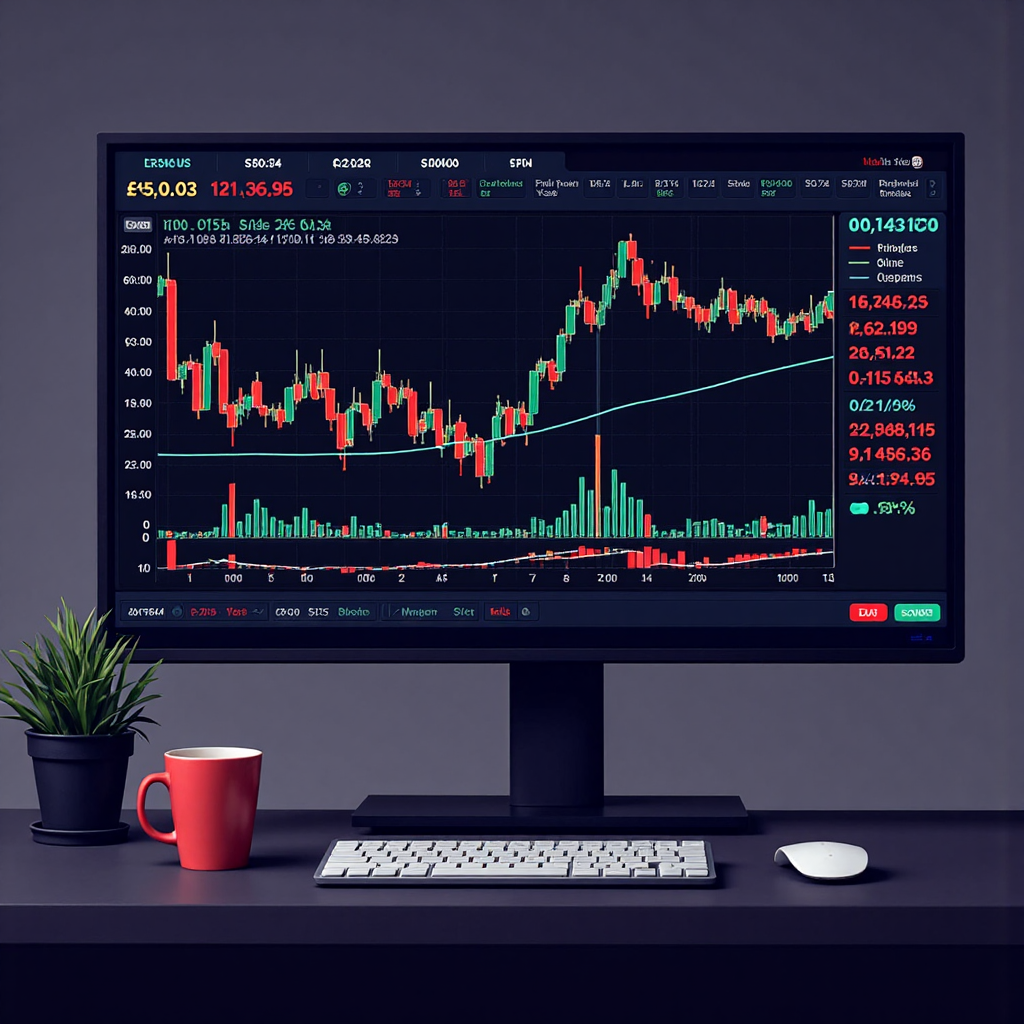 股票價格快速波動的圖像,顯示交易圖表疊加的現代扁平設計