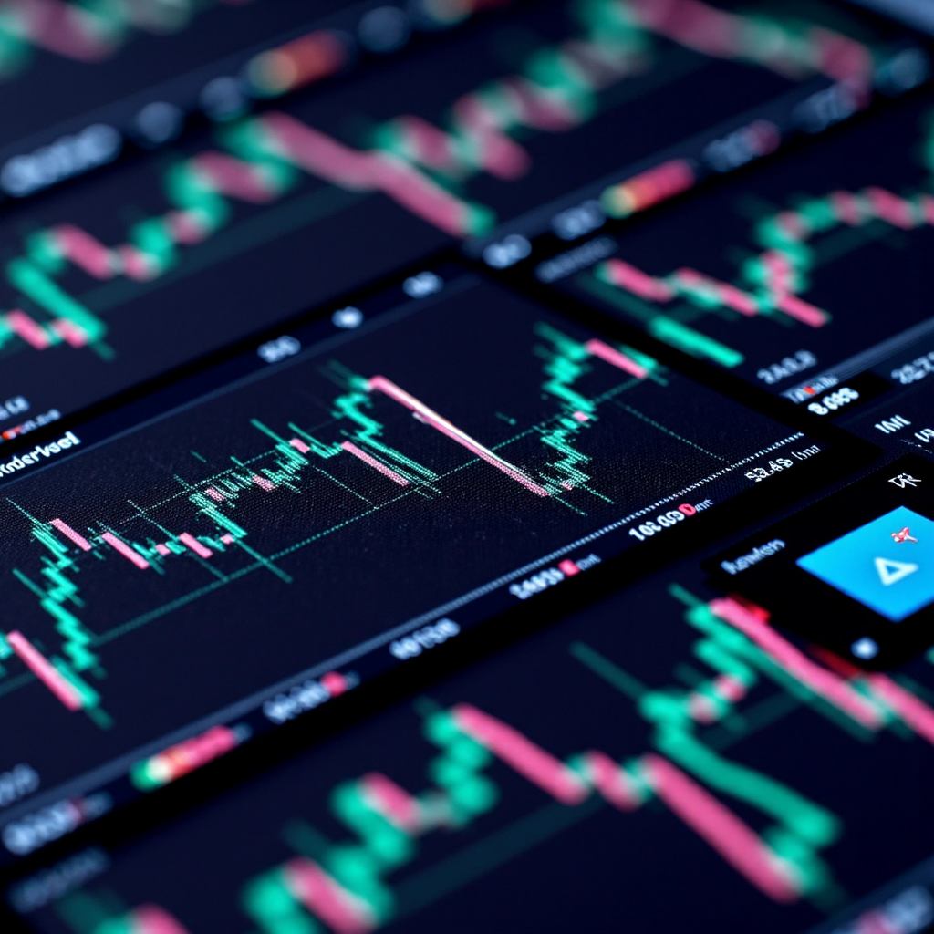 像素藝術風格的數位交易平台介面顯示複雜演算法與即時市場數據