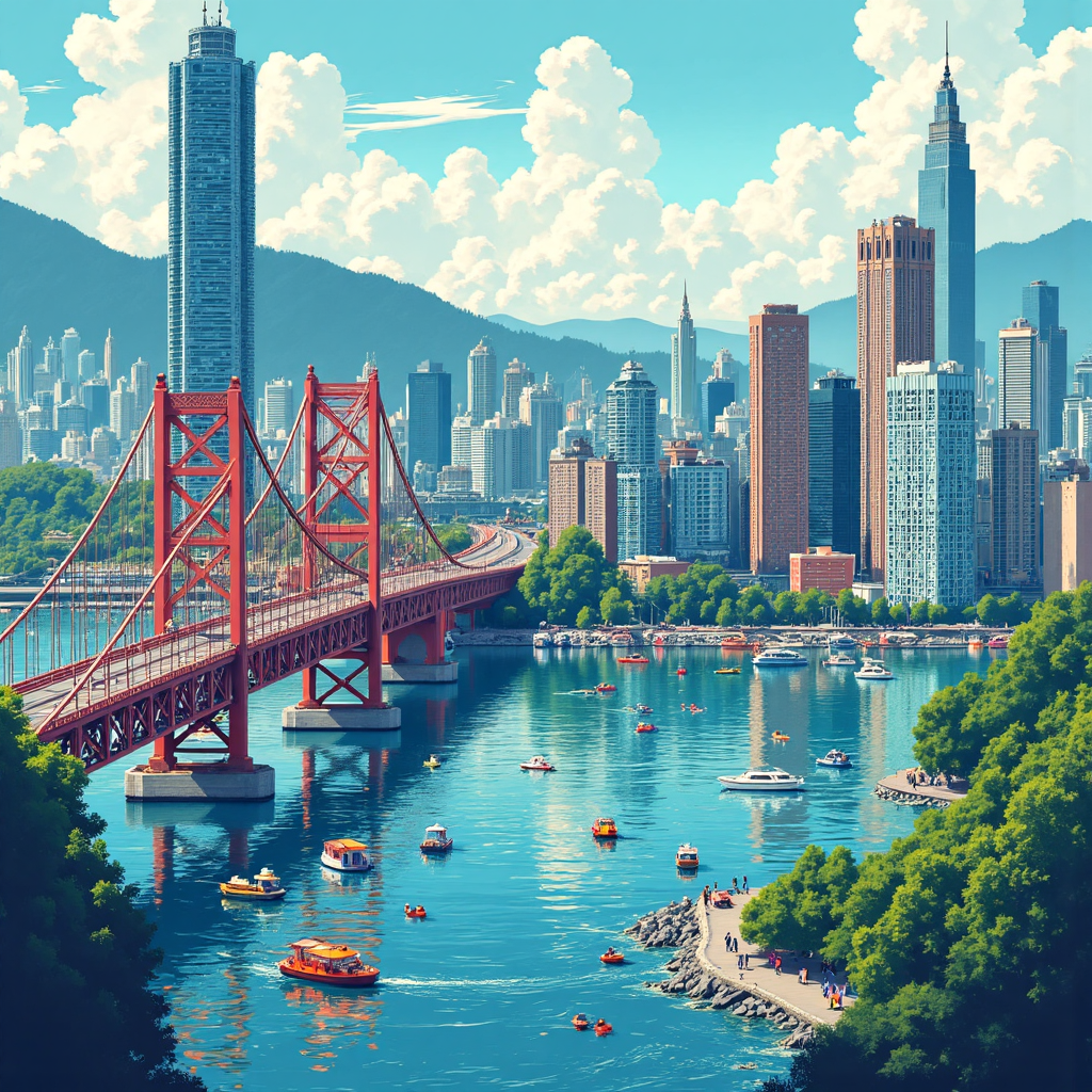 連接台灣與香港的橋樑像素藝術插圖,象徵資本流動與投資機會